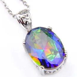 Luckyshine 6-teiliges Set, Weihnachtsgeschenk, ovaler Regenbogen-blauer mystischer Topas-Edelstein, 925er Silber, Halsketten, CZ-Anhänger, Schmuck, Unisex249L