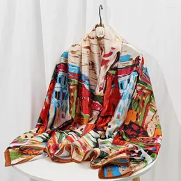Шарфы Шелковый шарф с принтом для женщин Длинная шаль Мусульманские хиджабы Весенние женские платки-платки Палантины 180 85 см