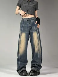American High Street New Jeans Y2K Fashion Ing Silhouette Lavado Retro Reto Calças de perna larga para homens e mulheres