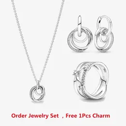 Necklaces 2022 New Sterling Sier Family Always Encircled Hoop Earrings Ring Necklace 1set for Women Fashion Party Jewelry Set
