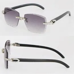 Ganze Original-Sonnenbrille aus schwarzem Büffelhorn, randlos, 2 6 Karat Diamantbesatz, Brille für Damen und Herren, berühmte Diamantschliff-Linse, quadratisch, 298U