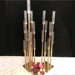 6 pçs / lote 8 cabeças de metal candelabros ouro castiçal acrílico mesa de casamento peça central castiçais candelabros Decoration283V