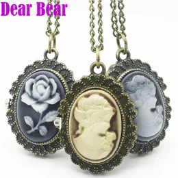 Pocket Watches 4003 Wholesale Vintage Lady Cameo Watch Necklace pendant 12pcslot concert Christmas party gift 231216