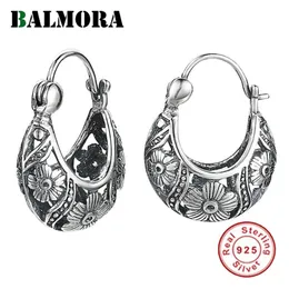 Stud Balmora 925 Sterling Silver Ethnic Hollow Flower Clip Earrings For Women Mother Lover Gift Retro Eleganta Fashion Smyckes