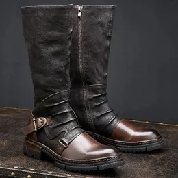 Botas Homens Medieval Retro PU Botas de Couro Idade Média Ocidental Cavaleiro Botas Fivela Biker Zipper Victorian Renascença Cosplay Sapatos 231216