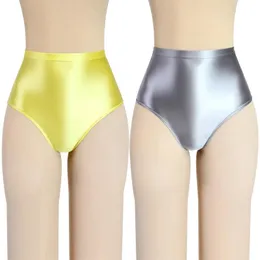 Set Sexy Damen-Glanz-Slips, Bikini-Unterteile mit Gesäß, seidige Herren-Unterwäsche, hoch taillierte Strumpfhosen, Unterhosen, ölige Badehosen