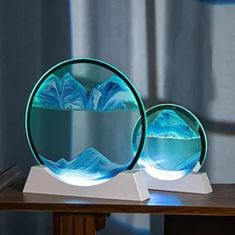 Dekorativa föremål Figurer Creative Quicksand Table Lamp USB Moving Sand Art med LED 3D Sandscape Hourglass Night Light Bedside Lamps Home Decor Presents 231216