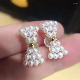 Boucles d'oreilles à tige en argent 925, perles d'eau douce faites à la main, nœud tissé à l'aiguille