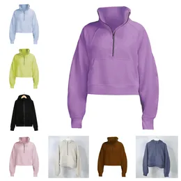 Hoodie Kadın Yoga Sweatshirt Kadın Fermuarı Palto Spor Giyim Fitness Koşu Gömlekleri Sweatshirt Suit Ceket Bayanlar Salonu Top Active Giyim Polar Gevşek Egzersiz Külkü L6