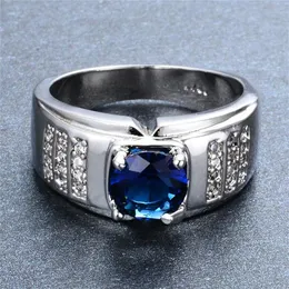 Clássico redondo zircão branco azul pedra anéis de noivado para homens mulheres vintage moda jóias de casamento feminino masculino promessa ring218v