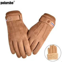 Ski Gloves Men's Winter Suede Warm Split Military Finger Gloves Outdoor Thickened Driving Buckle Ski Male Touch-Screen Mittens 231216