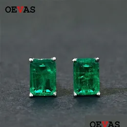 Stud Oveas Elegant Vintage Simation Emerald Earrings for Women Top Quality 925 Sterling Sier Green Zircon Party Jewelry Gift Drop Del Dhl6t