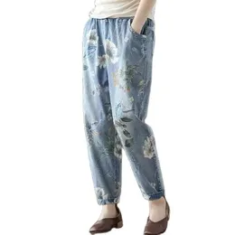 Jeans Jeans stampati moda donna 2021 estate nuovi pantaloni Harem in vita elastica alla moda sottile retrò pantaloni in Denim al polpaccio femminili