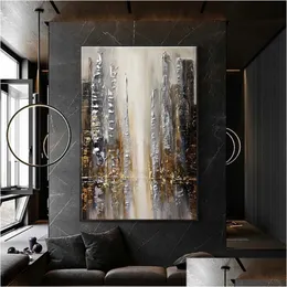 Obrazy Streszczenie obrazu olejnego ręcznie robione jesienne widok Brown Modern Wall Art for Home Cuadros na płótnie duże dekoracja salonu bezzrębowa Dhgvw