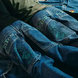 Amerikanische JNCO Neue Stickerei Jeans Vintage Y2k Kleidung High Street Punk Mode Trend Haruku Stil Casual Breite bein Mop hosen
