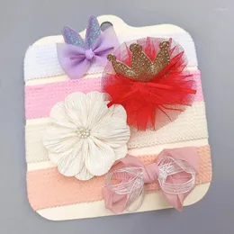 Hårtillbehör 4st barns handgjorda DIY -fjärils slips pannband vår/sommar nylon baby set