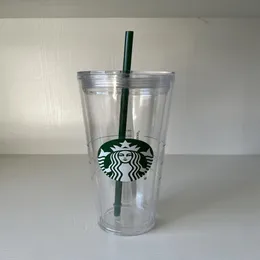 24oz Starbucks Mermaid Mug Tumblers شفافة من البلاستيك المزدوج مع إعادة استخدامها مع غطاء و STRAW2801