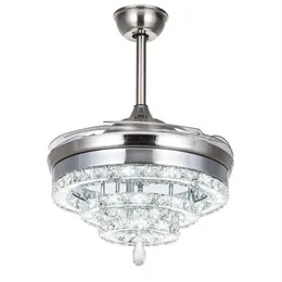 LED Crystal Fan Lights غير مرئية لمطعم غرفة نوم غرفة المعيشة المراوح الحديثة 42 بوصة مع التحكم عن بُعد 242 فولت