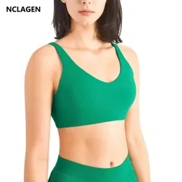 세트 NCLAGEN SPORTS BRA High Impact Support Vneck Yoga Vest Fitness Underwear Woman Puppup Elastic Running Gym Nylon Crop Tank Top