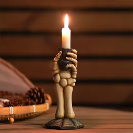 Ljushållare Gothic Ghost Holding Candlestick Halloween Theme Decoration Prop Skeleton Long Rod Candle Base 231215
