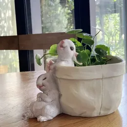 파종기 냄비 창조적 인 꽃집 발코니 정원 시뮬레이션 사랑스러운 토끼 원예 식물 장식 조경 작은 동물 화분 231215