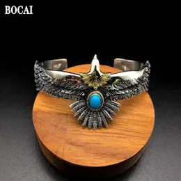 Bracciale BOCAI Nuovo Pure S925 Gioielli in argento Trendy Piuma Aquila Logo Pietra blu Aquila volante Retro Bracciale da uomo Regalo di San Valentino