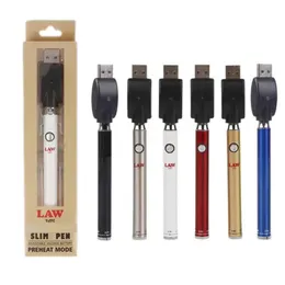 Slim Pen Law Vertex 350mAh twist preheat batteries 510 thread twist single package box multi colors Black SS White Red Blue Gold