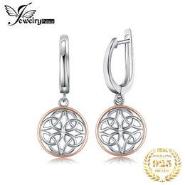 Stud JewelryPalace Celtic Knot Irish Rose Gold 925 Sterling Silver Hoop Drop Earrings for Women Fashion Circle Huggies Earrings