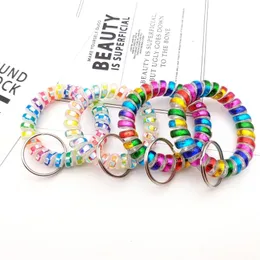 Colorful Spring Spiral Wrist Coil Keychains TPU Stretch Wristband Key Ring for Gym Pool Id Badge Men Women Fashion Keyring Chain H318B