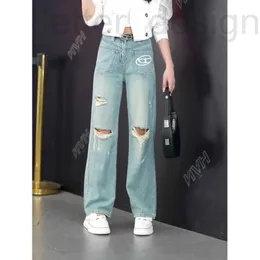 Jeans para mujer Diseñador de lujo Nuevos jeans desgastados con estampado de bolsillo de nicho Pantalones de pierna recta con tendencia de chica picante que usa VB6Y