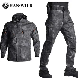 Охотничьи куртки HAN WILD M65 Костюм Военная форма Камуфляжные куртки и брюки Армейская тактическая мужская одежда Походный охотничий костюм-ветровка 231215
