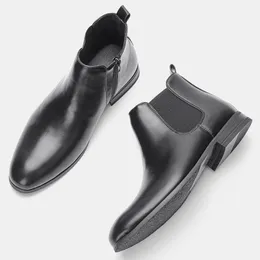 Boots Brown Chelsea Boots for Men Black Microfiber ankle round toe business Zipper Boots Men مع حجم كبير 39-50 231216