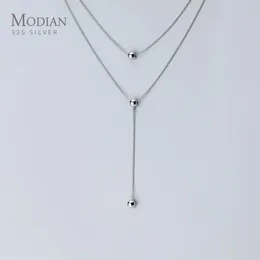 Charms Modian Minimalism Three Layer Beads Yshape Necklace for Women Sterling Sier Link Chain Necklace Fine Jewelry 2020 New