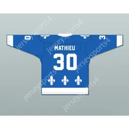 MAGLIA DA HOCKEY BLU MICHEL MATHIEU 30 LE NATIONAL DE QUEBEC NUOVA cucitura superiore S-M-L-XL-XXL-3XL-4XL-5XL-6XL