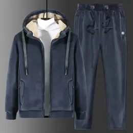 Mens Tracksuits Homens Conjuntos de Treino de Inverno Hoodies Casual Com Capuz Quente Moletom Calças Mais Grossas Jaqueta de Lã Calças 2 Peças Mais Veludo 231216