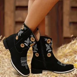 Botas outono inverno bordado cowboy moda feminina ocidental retro lado zíper curto senhoras sapatos botas mujer 231216