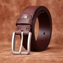 Cinture in pura pelle bovina larga 3,8 cm Cintura con fibbia ad ardiglione in acciaio inossidabile per uomo Jeans di tendenza alla moda retrò in vera pelle