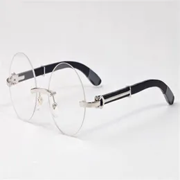 Hombres gafas redondas lentes transparentes moda deportes gafas de sol para hombre mujeres cuerno de búfalo gafas de madera sin montura completa con caja lunett212b