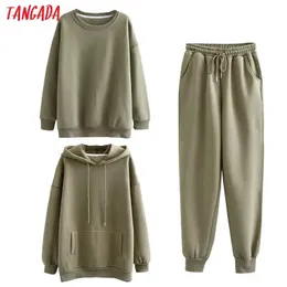 Dresses Tangada 2022 Women Couple Sweatshirt Fleece 100% Cotton Amygreen Oversized Hood Hoodies Sweatshirts Sd60