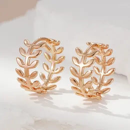 フープイヤリングwbmqda女性のためのシンプルな光沢のある葉の形状585ローズゴールドカラー高品質の毎日の素晴らしい宝石