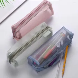 Large Capacity Mesh Pencilcase Transparent Solid Color Stationery Holder Case Student Zipper Pencil Pouch School Office Supply