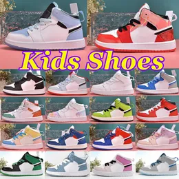 Jumpman 1S Kids Shoes 4y 5y Toddler Sneakers Boys Girls Trainers Kids Lucky Green Spider-Verse True Blue Denim Chicago Shoes Youth Baby Shoe