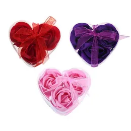 Aroma Heart Rose Soap Flowers Bath Body Soap الرومانسية التذكارية التذكارية فالنتين هدايا الزفاف لصالح حفل ​​زفاف ديكور 3pcs box210g