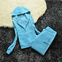 Juicy Apple Mulheres Tracksuits 2023 Marca de Verão Costura 2 Peça Conjuntos Veludo Veludo Mulheres Track Terno Hoodies e Calças Met Design Avançado 60ess OXBQ