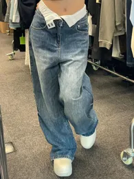 Calças de brim y2k cintura alta perna larga jean bolsos denim coreano moda reta jean emo feminino haruku gótico baggy jeans streetwear roupas