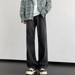 Męskie dżinsy koreańskie luźne proste spodnie nóg 2024Spring szeroko uliczny lekki czarny czarny zwykły A62