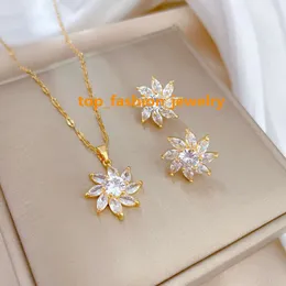 Set di gioielli di moda con collana e orecchini di moda personalizzati in acciaio inossidabile con zirconi di cristallo e dichiarazione di lusso