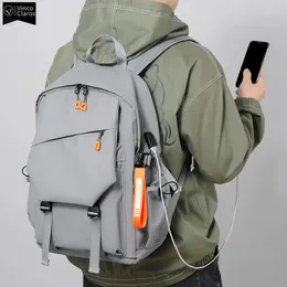 Sacos escolares VC Mens À Prova D 'Água Mochila Simples Sólido Homem Urbano USB Mochilas para Homens Leve Laptop Trend Bag 231215