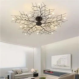 Lámpara de techo LED americana, rama de árbol nórdico, luces de techo de hierro para sala de estar, dormitorio, candelabros, decoración de techo, accesorio de iluminación 298k