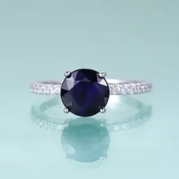 Cluster Rings Gem's Ballet September Birthstone Vintage 8mm Round Blue Sapphire Förlovningsring 925 Sterling Silver Dainty Promise